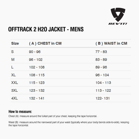 Size chart for REVIT Offtrack 2 H2O Jacket - Mens