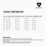 Size chart for REVIT Argon 2 One Piece Suit