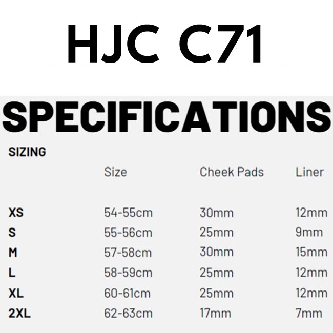 HJC C71 size chart