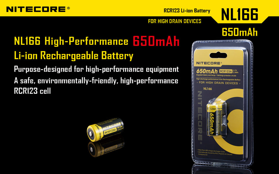 NITECORE LI-ION RECHARGEBALE BATTERY RCR123A (3.7V, 650mAh)