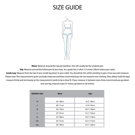 KNOX Size Chart - Womens Pants