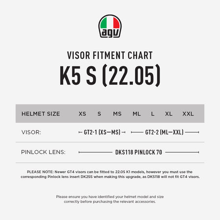 AGV K5 S 22.05 VISOR & PINLOCK FITMENT