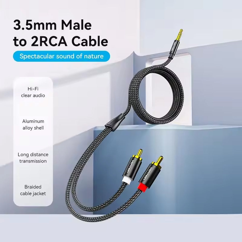 VENTION 2X RCA MALE TO 3.5MM TRS CABLE 3M FOR SKAA AKIKO/RUSH