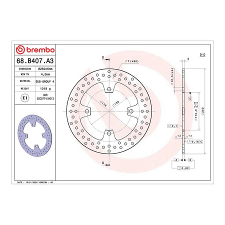 Brembo Prime Serie Oro Rear Brake Disc 68B407A3