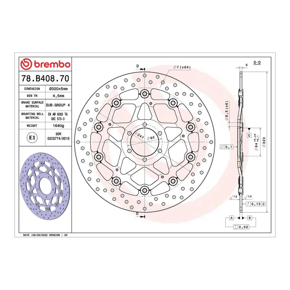 Brembo Prime Serie Oro Front Brake Disc 78B40870