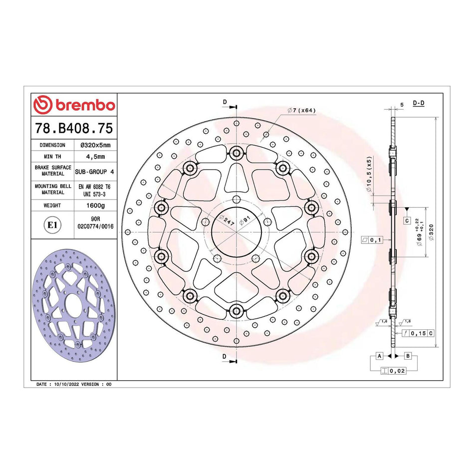 Brembo Prime Serie Oro Front Brake Disc 78B40875