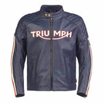 Triumph Braddan Air Race Blue Leather Motorcycle Jacket -Mens