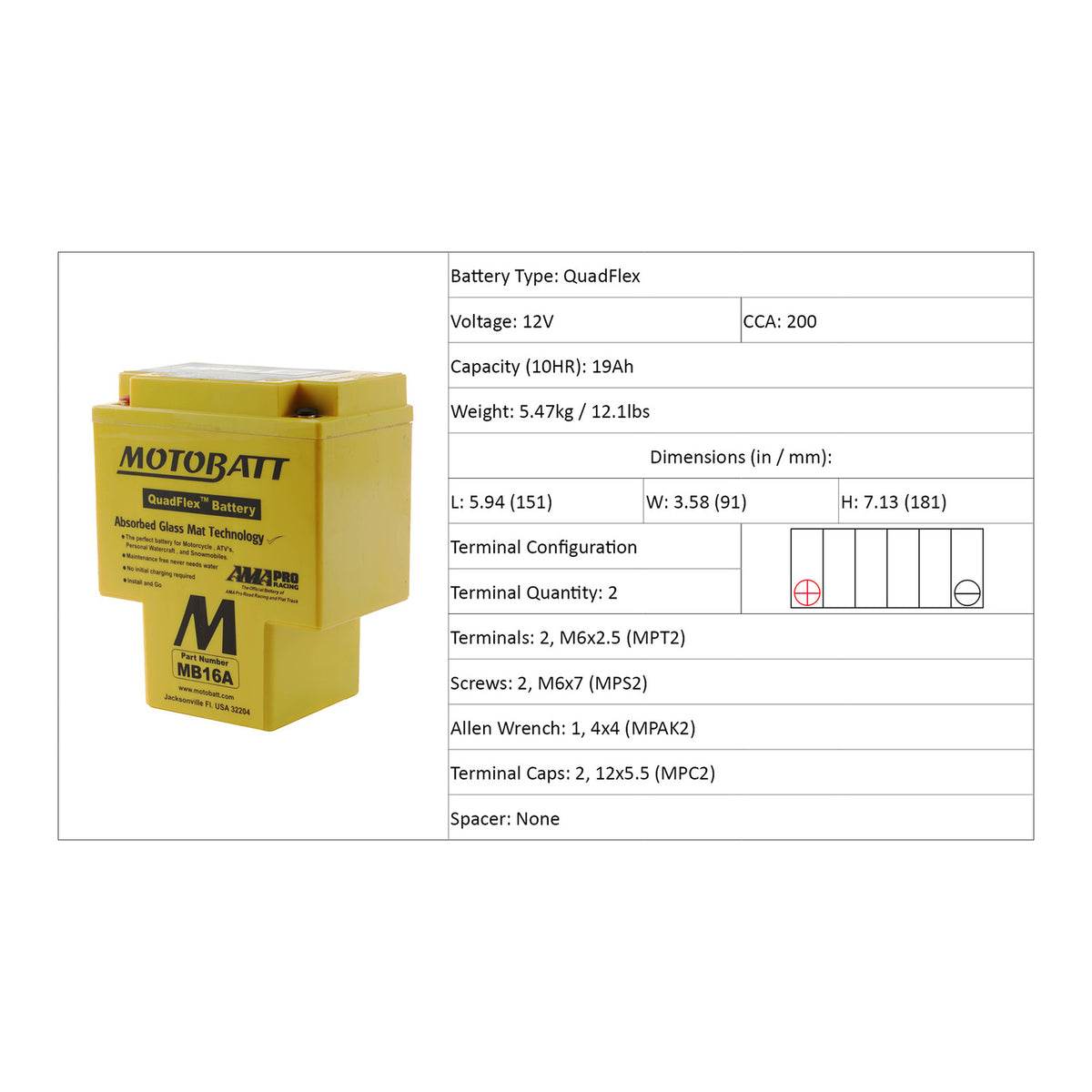Motobatt Battery Quadflex AGM - MB16A