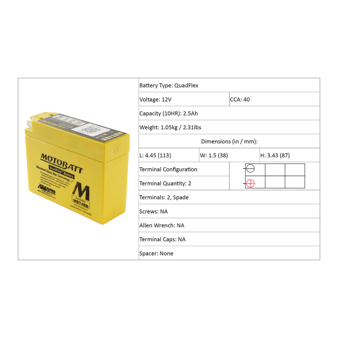 Motobatt Battery Quadflex AGM - MBT4BB