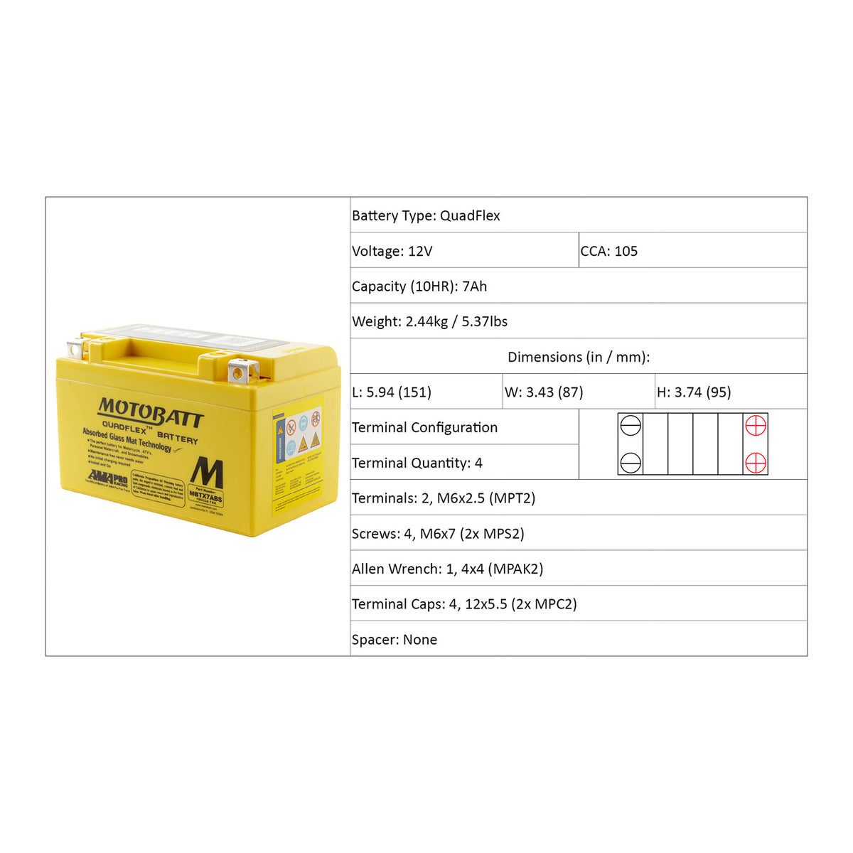 Motobatt Battery Quadflex AGM - MBTX7A-BS