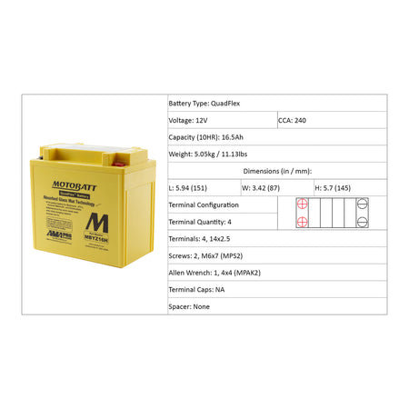 Motobatt Battery Quadflex AGM - MBYZ16-H