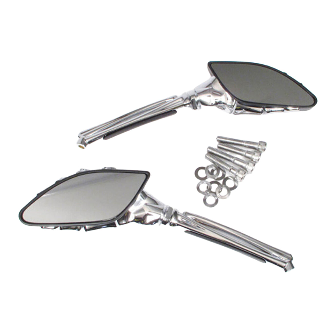 Whites Mirror - Universal Skeleton Hand Chrome / Black Harley (Pair)