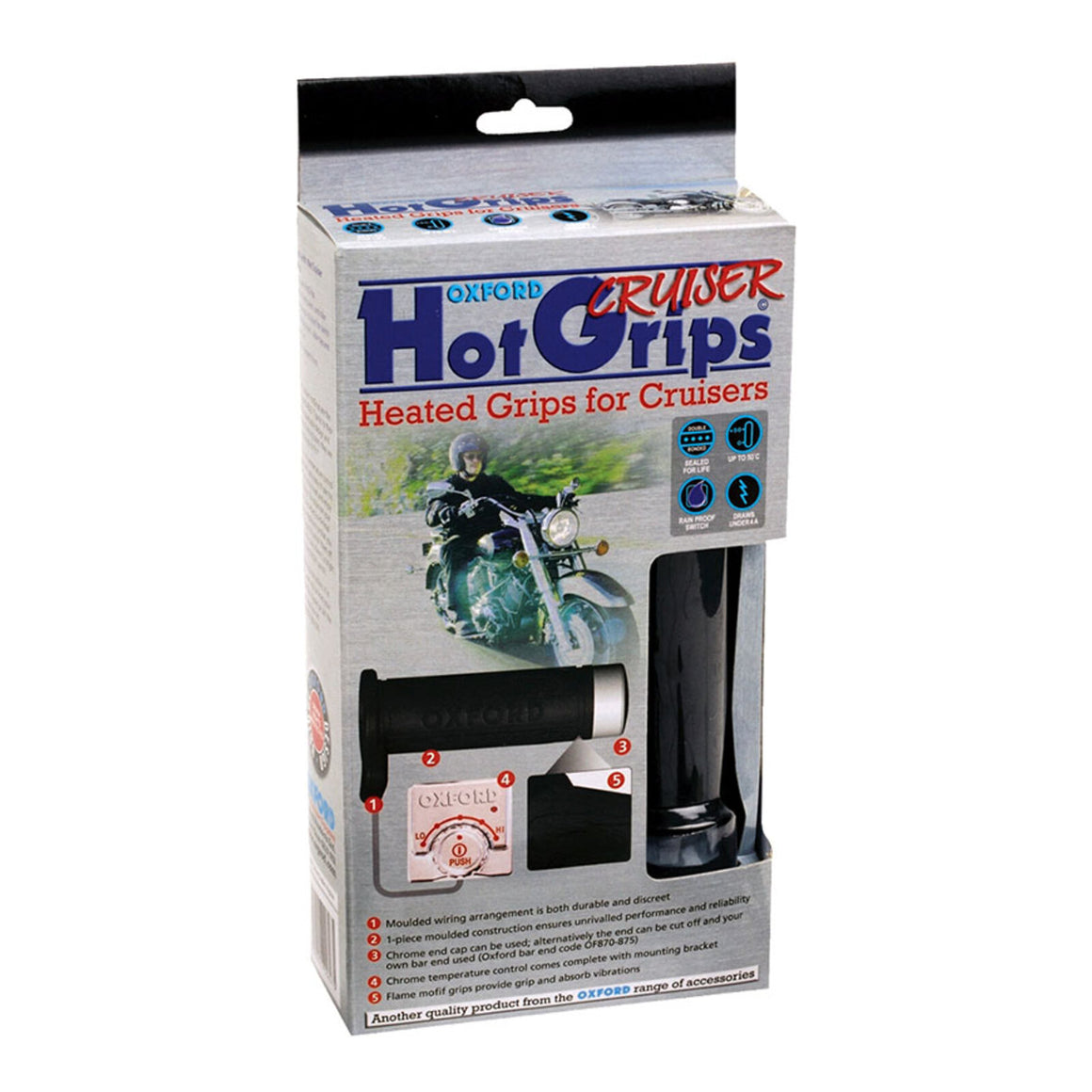 Oxford Hot Grips for Cruisers (1 Inch Bars) Chrome Switch
