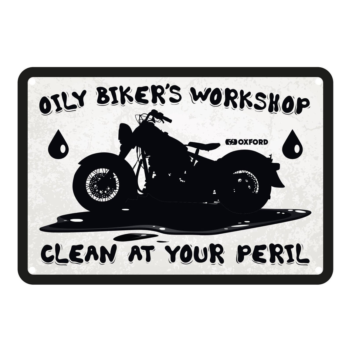 Oxford Garage Metal Sign: Oily Biker's Workshop