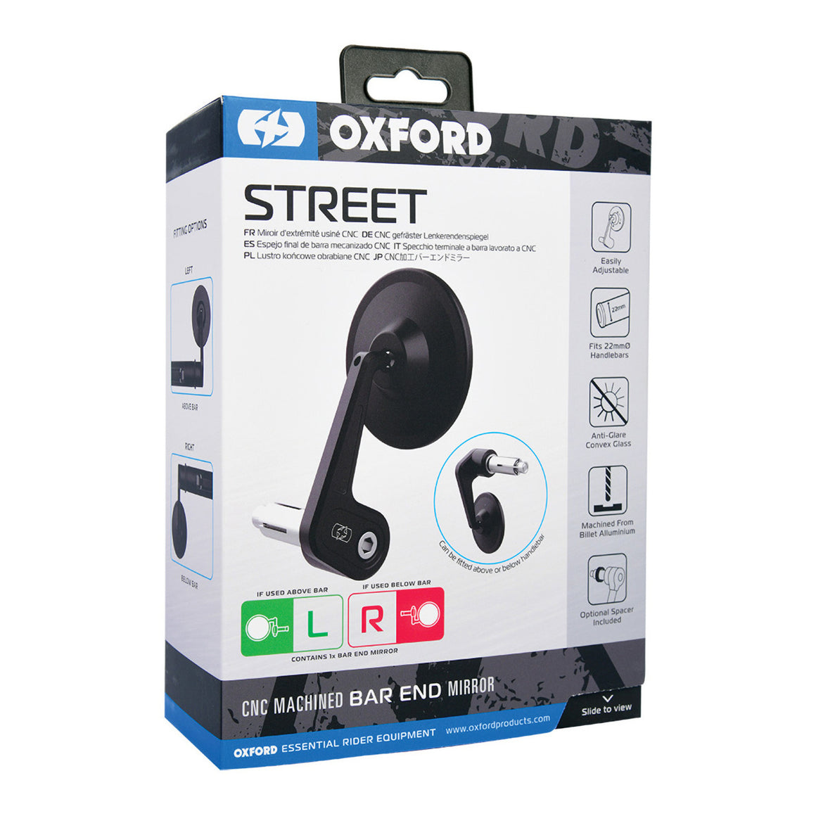 Oxford Street Billet Alloy Bar End Mirror Left - Black