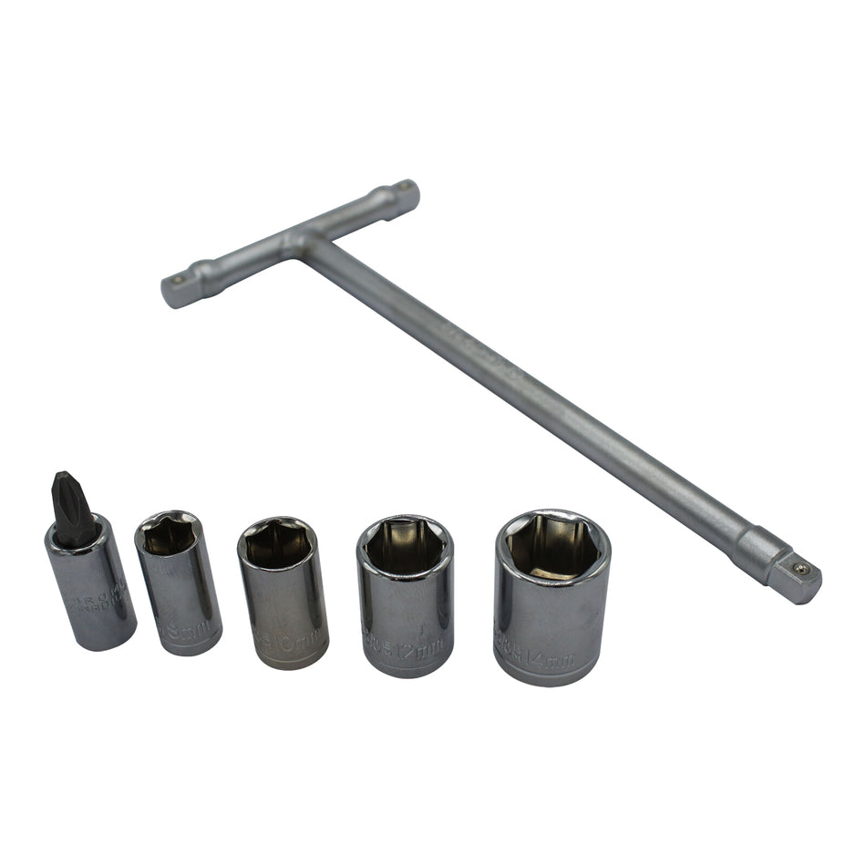 Whites Mini T-Handle Socket Set 6 / 8 / 10 / 12 / 14mm + Phillips #2