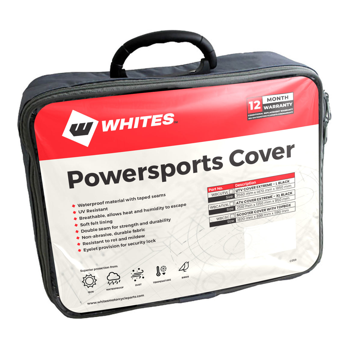 Whites Premium Bike Cover - XL ATV - Black