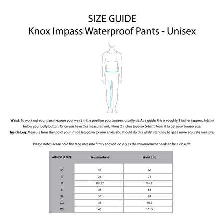 KNOX Size Chart - Impass Unisex WP Pants
