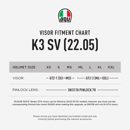 AGV K3 SV 22.05 VISOR & PINLOCK FITMENT