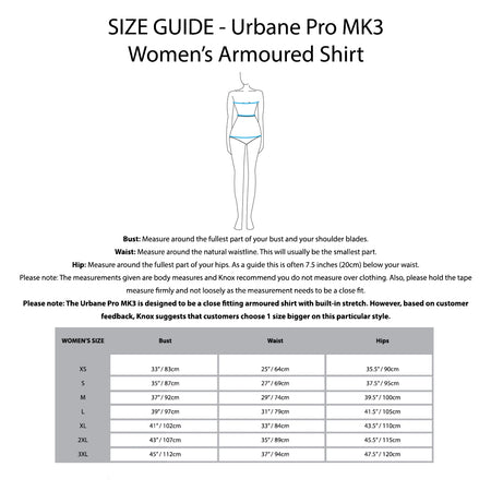 KNOX Size Chart - Urbane Pro MK3 Women's Shirt