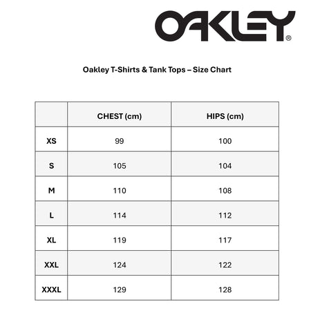 Oakley Tee and Tank Size Chart