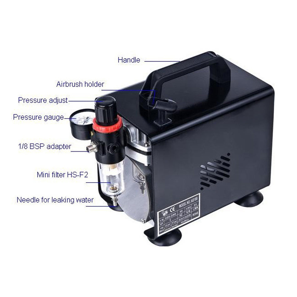 FORMULA AIRBRUSH COMPRESSOR 1/6HP WITH MOISTURE FILTER